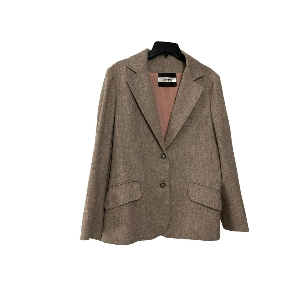 Vintage Neiman Marcus Women's Beige Blazer Wool Blend Jacket w/Pockets Medium